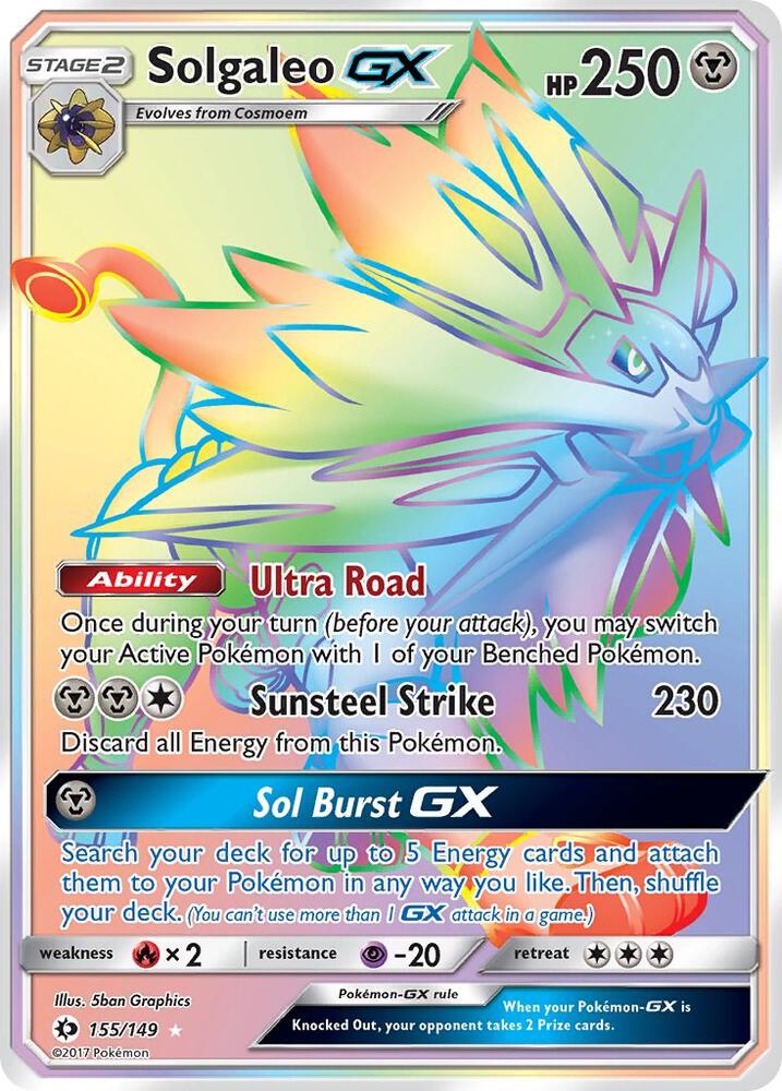 2017 Pokemon SM Base Set 155/149 Solgaleo GX Secret Rare