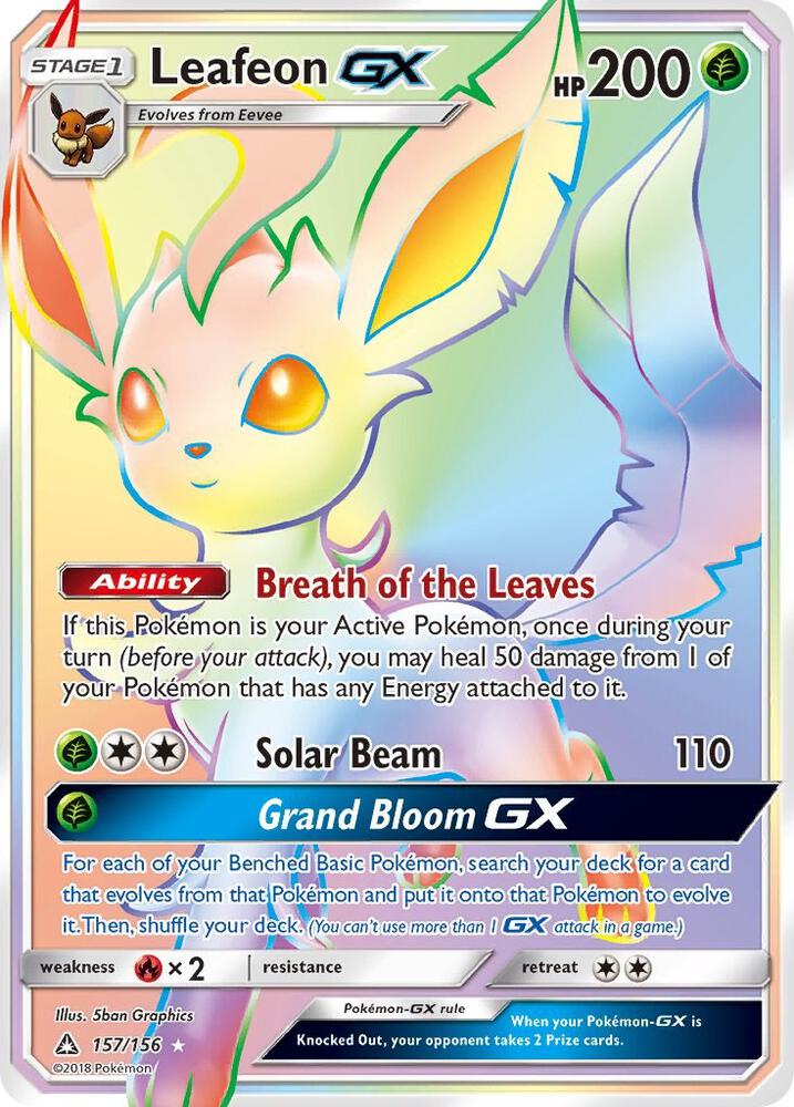 2018 Pokemon SM - Ultra Prism 157/156 Leafeon GX Secret Rare 2018 Pokemon SM - Ultra Prism 157/156 Leafeon GX Secret Rare