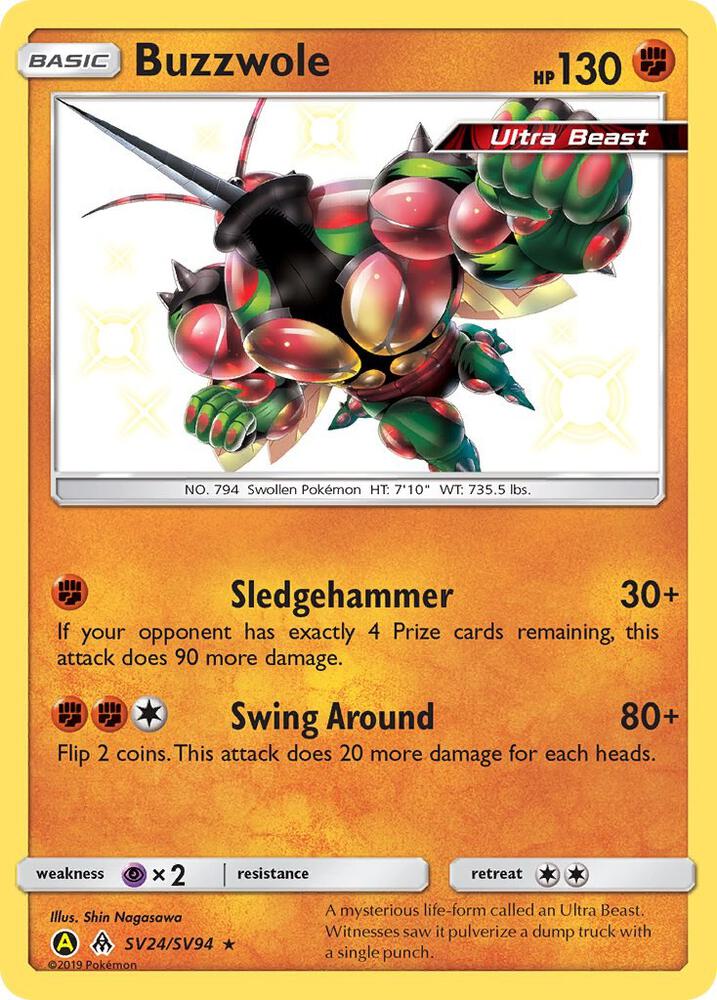2019 Pokemon Hidden Fates: Shiny Vault SV24/SV94 Buzzwole Shiny Holo Rare