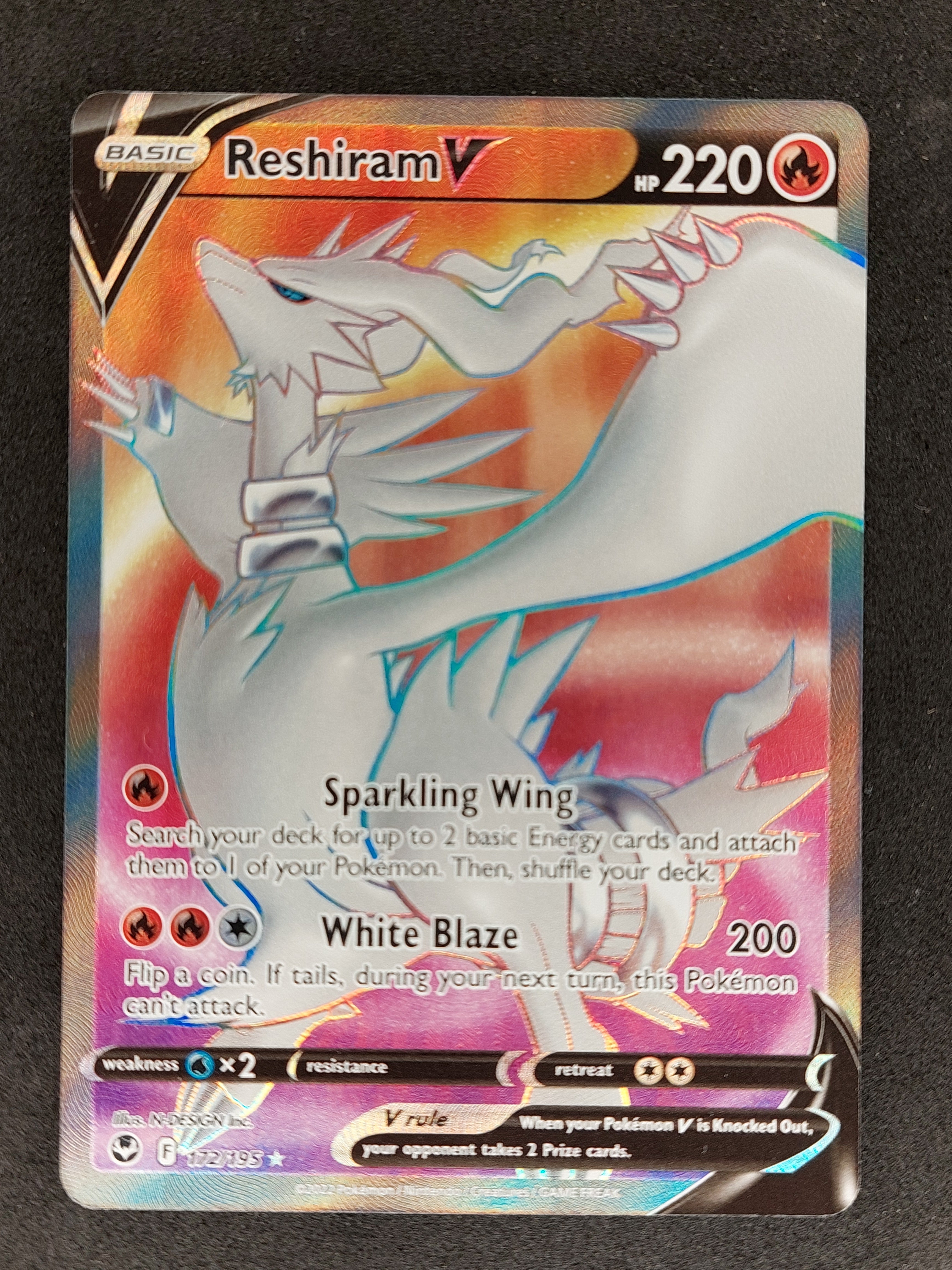 Reshiram V 172/195 SWSH Silver Tempest Holo Full Art Ultra Rare Pokemon  Card NEAR MINT