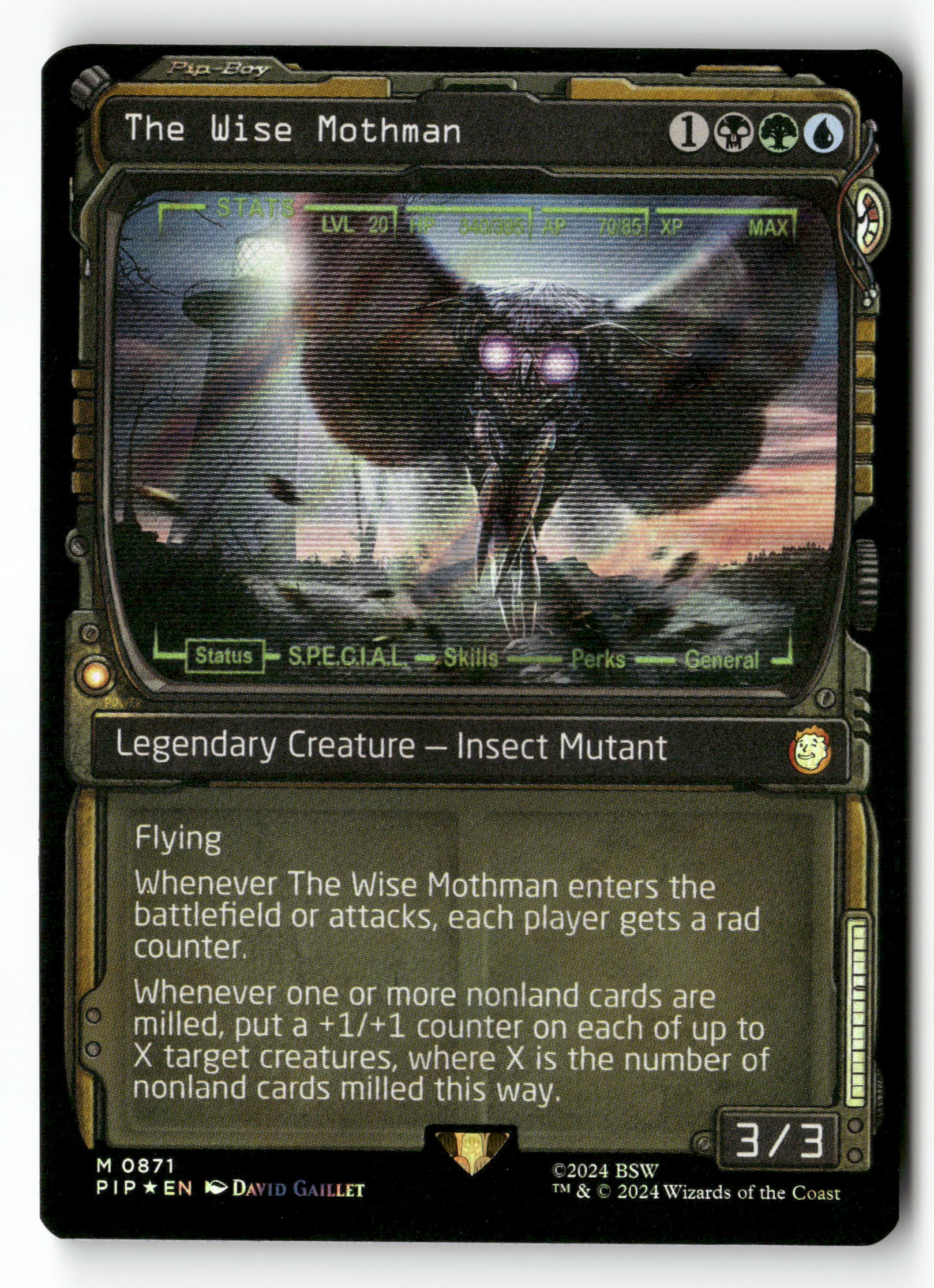 the wise mothman mtg card MTG Universes Beyond: Fallout 871 The Wise Mothman (Showcase) (Surge Foil) M NM