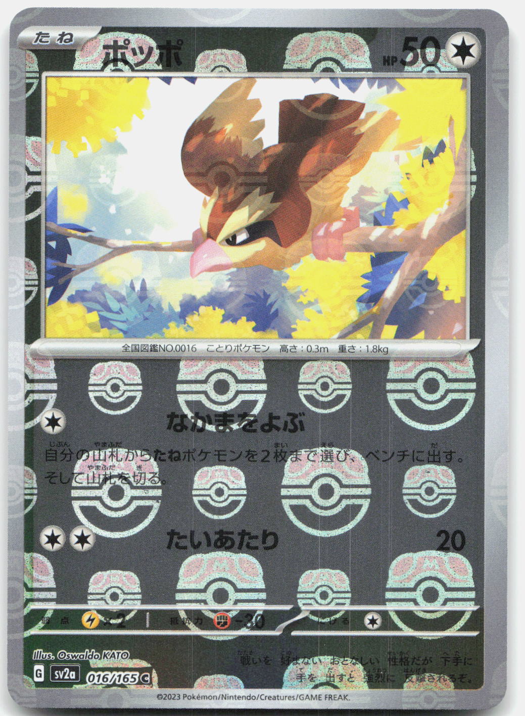 2023 Pokemon Japanese SV2a: Pokemon Card 151 016/165 Pidgey (Master Ball Pattern) Common 2023 Pokemon Japanese SV2a: Pokemon Card 151 016/165 Pidgey (Master Ball Pattern) Common