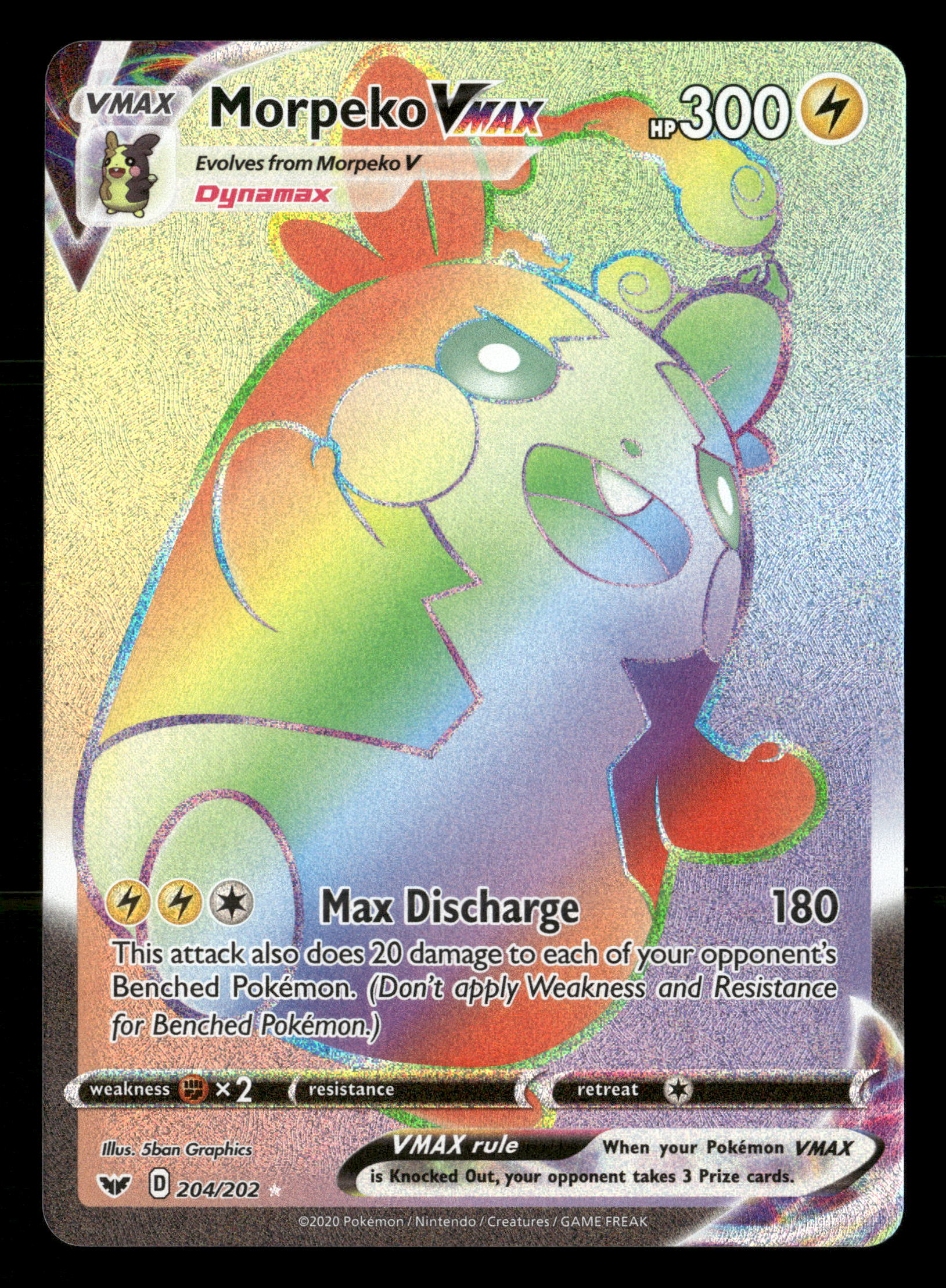 morpeko vmax pokemon card value 2020 Pokemon Sword & Shield 204/202 Morpeko VMAX Rainbow Secret Rare
