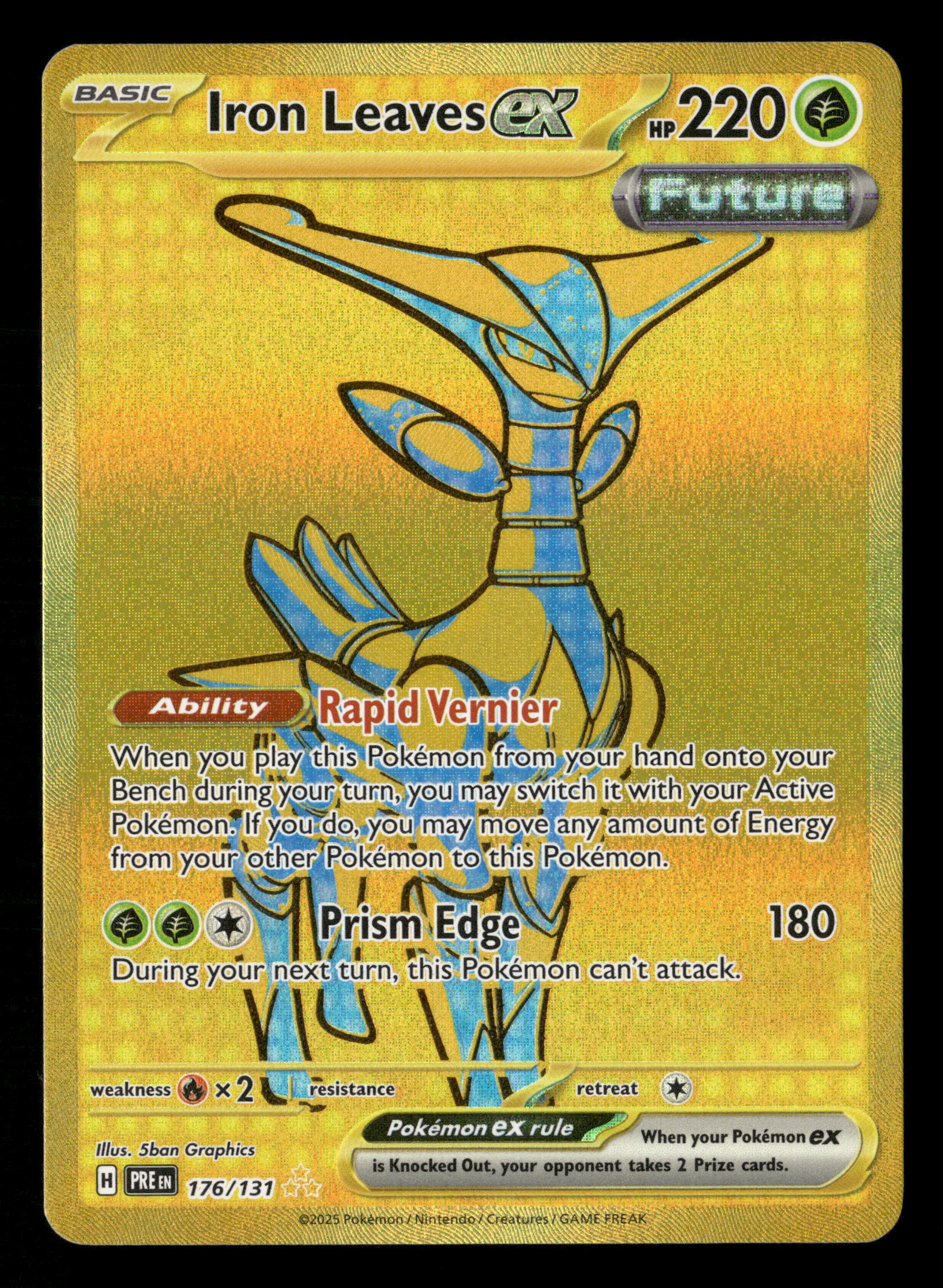 2025 Pokemon Prismatic Evolutions 176/131 Iron Leaves ex Gold Hyper Ra 2025 Pokemon Prismatic Evolutions 176/131 Iron Leaves ex Gold Hyper Ra