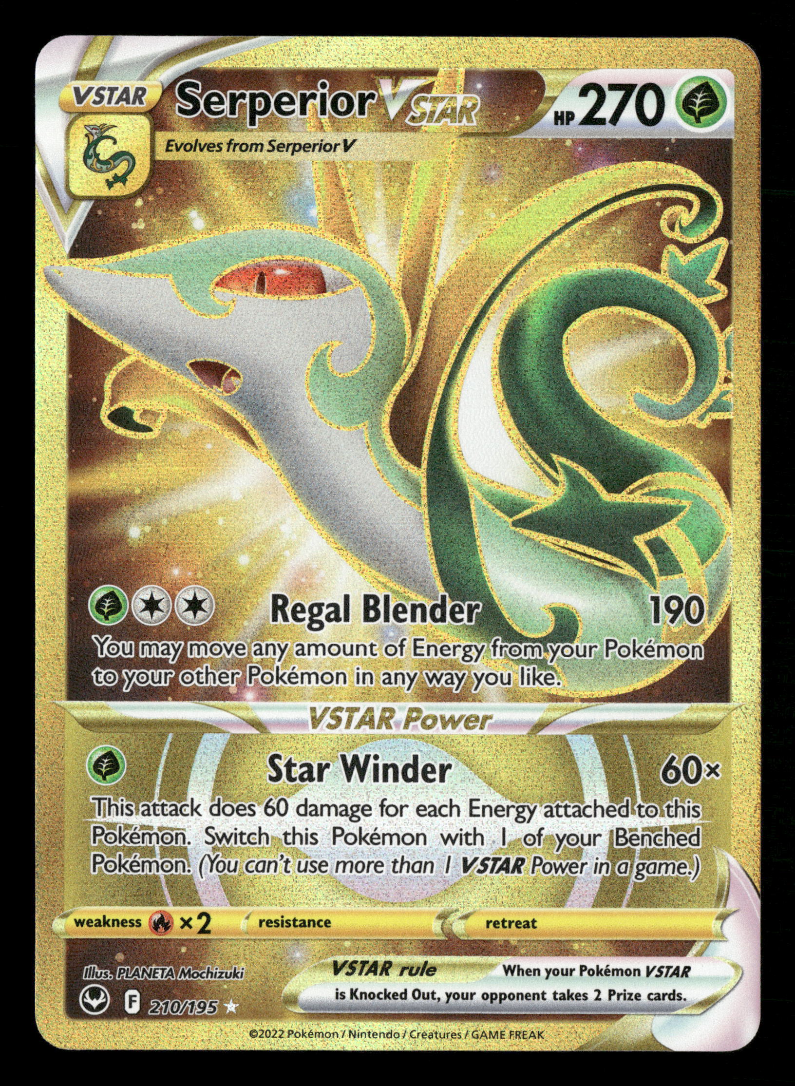 pokemon silver tempest gold cards Pokemon Silver Tempest 210/195 Serperior Vstar Gold Secret Rare