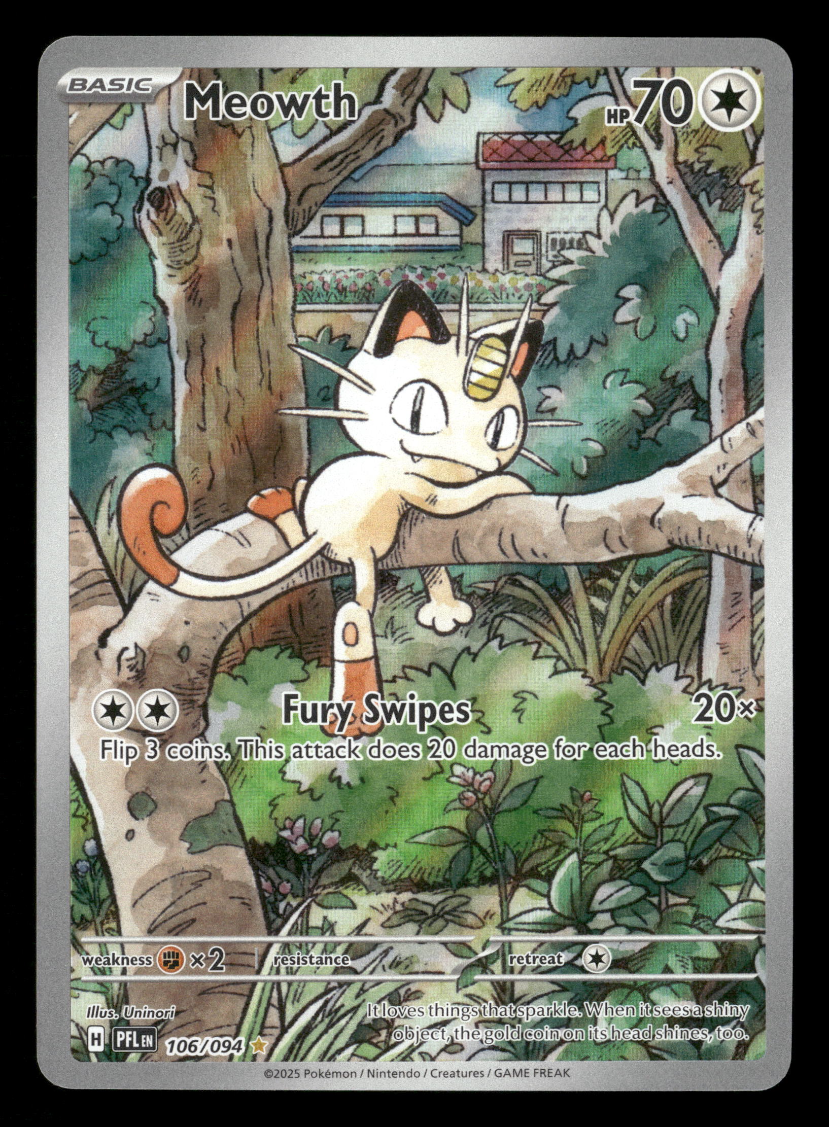 2025 Pokemon Phantasmal Flames 106/094 Meowth Illustration Rare