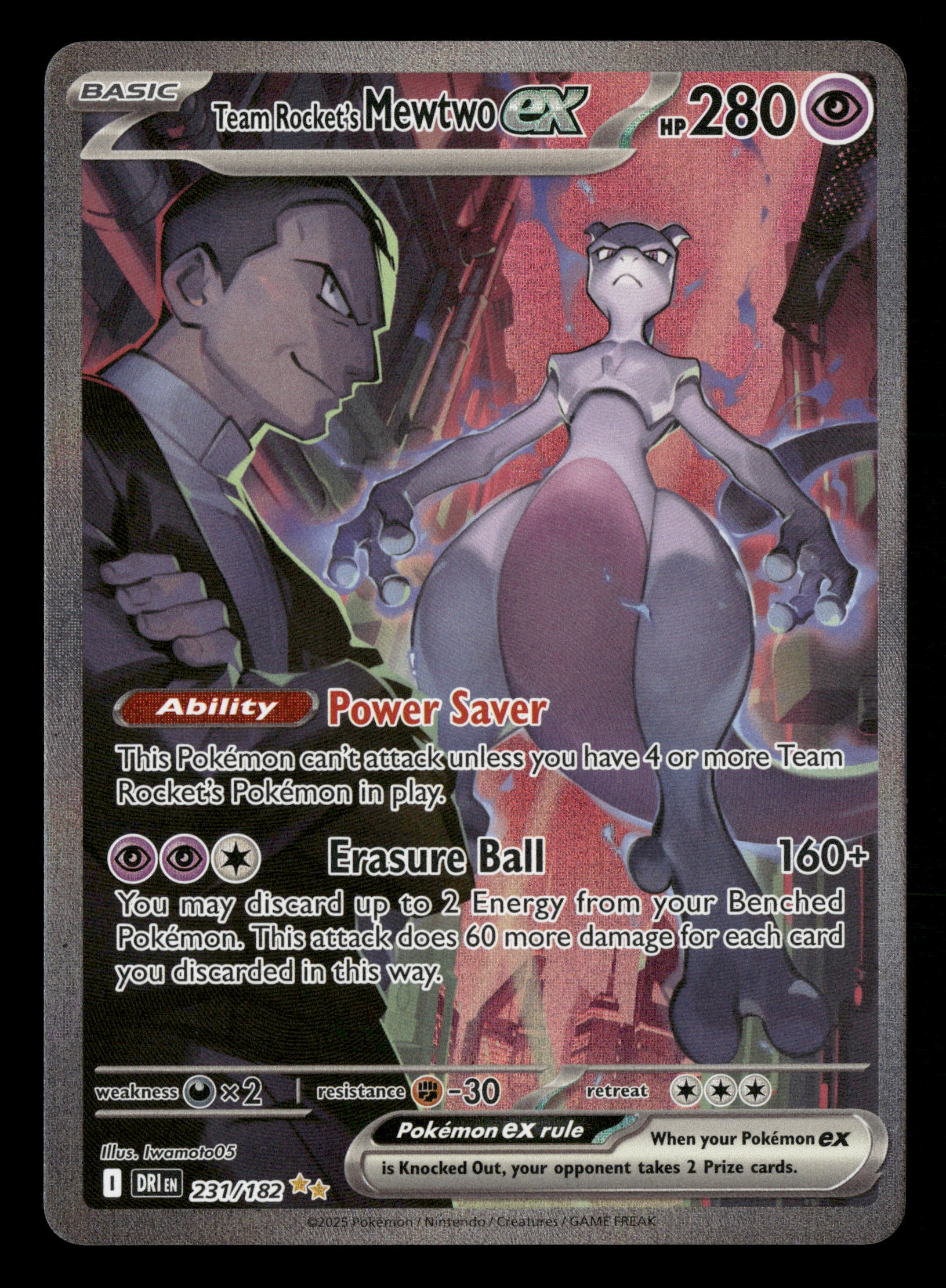 2025 Pokemon Destined Rivals 231/182 Team Rocket's Mewtwo ex Special I