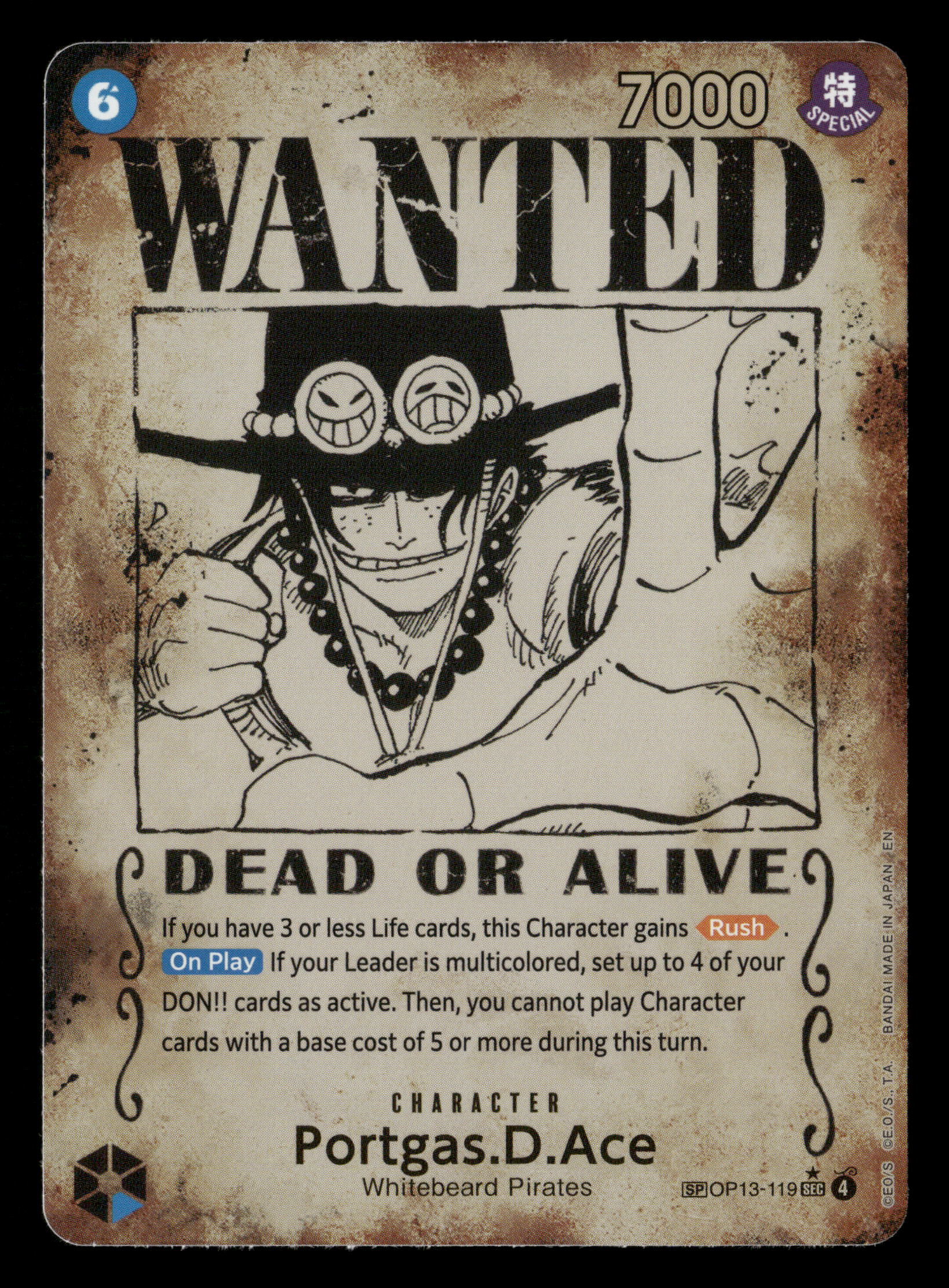 One Piece TCG OP13-119 Portgas.D.Ace Wanted Error Print SP One Piece TCG OP13-119 Portgas.D.Ace Wanted Error Print SP