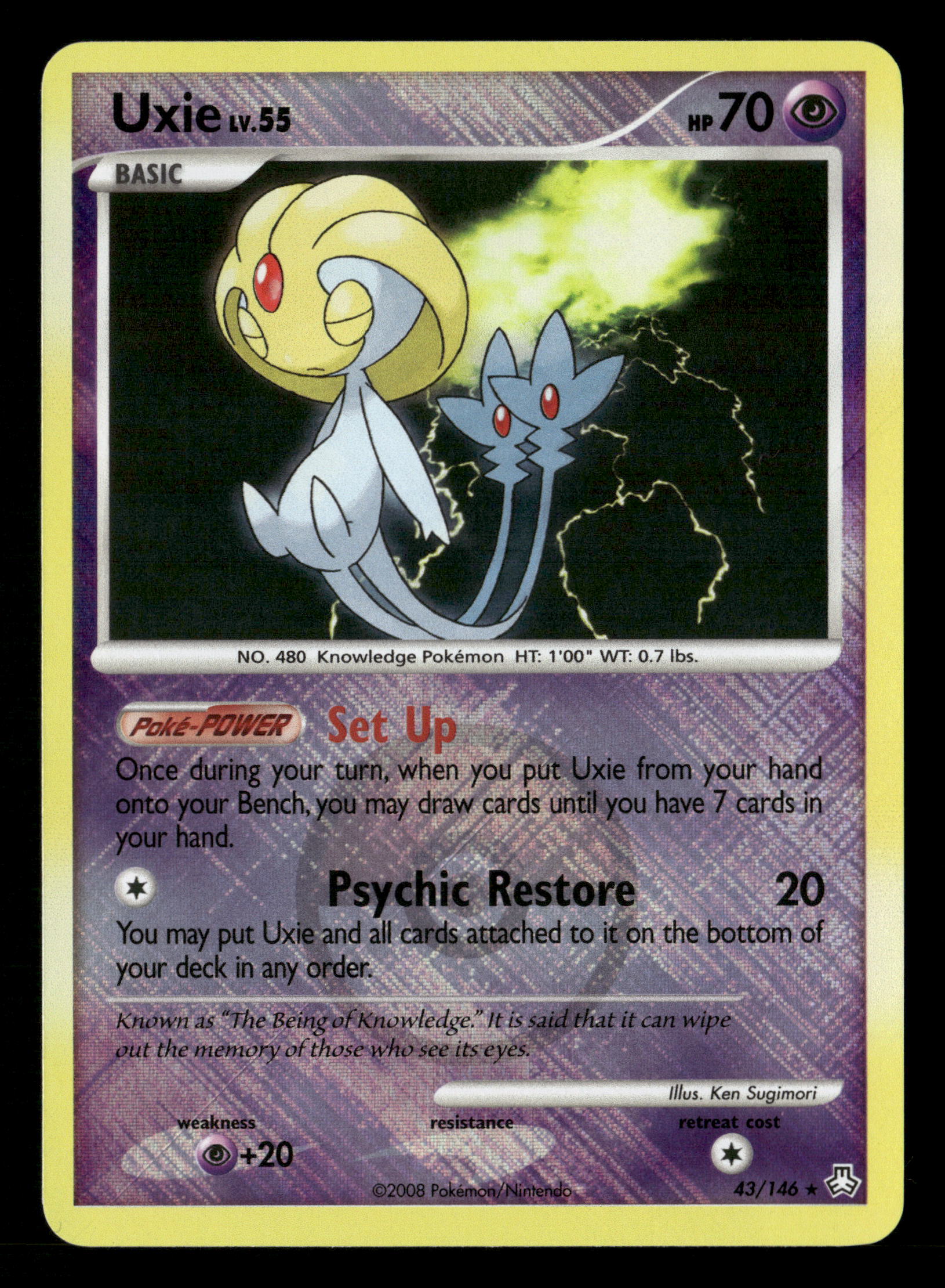 pokemon uxie card 2008 Pokemon Legends Awakened 43/146 Uxie LV.55 Crosshatch Reverse Hol
