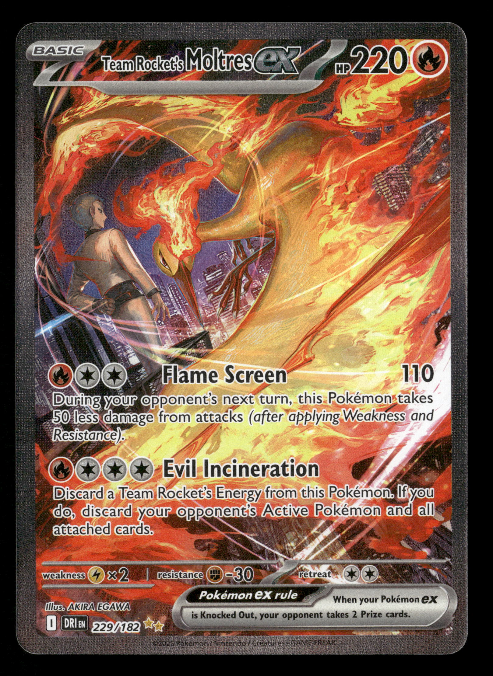 2025 Pokemon Destined Rivals 229/182 Team Rocket's Moltres ex Special