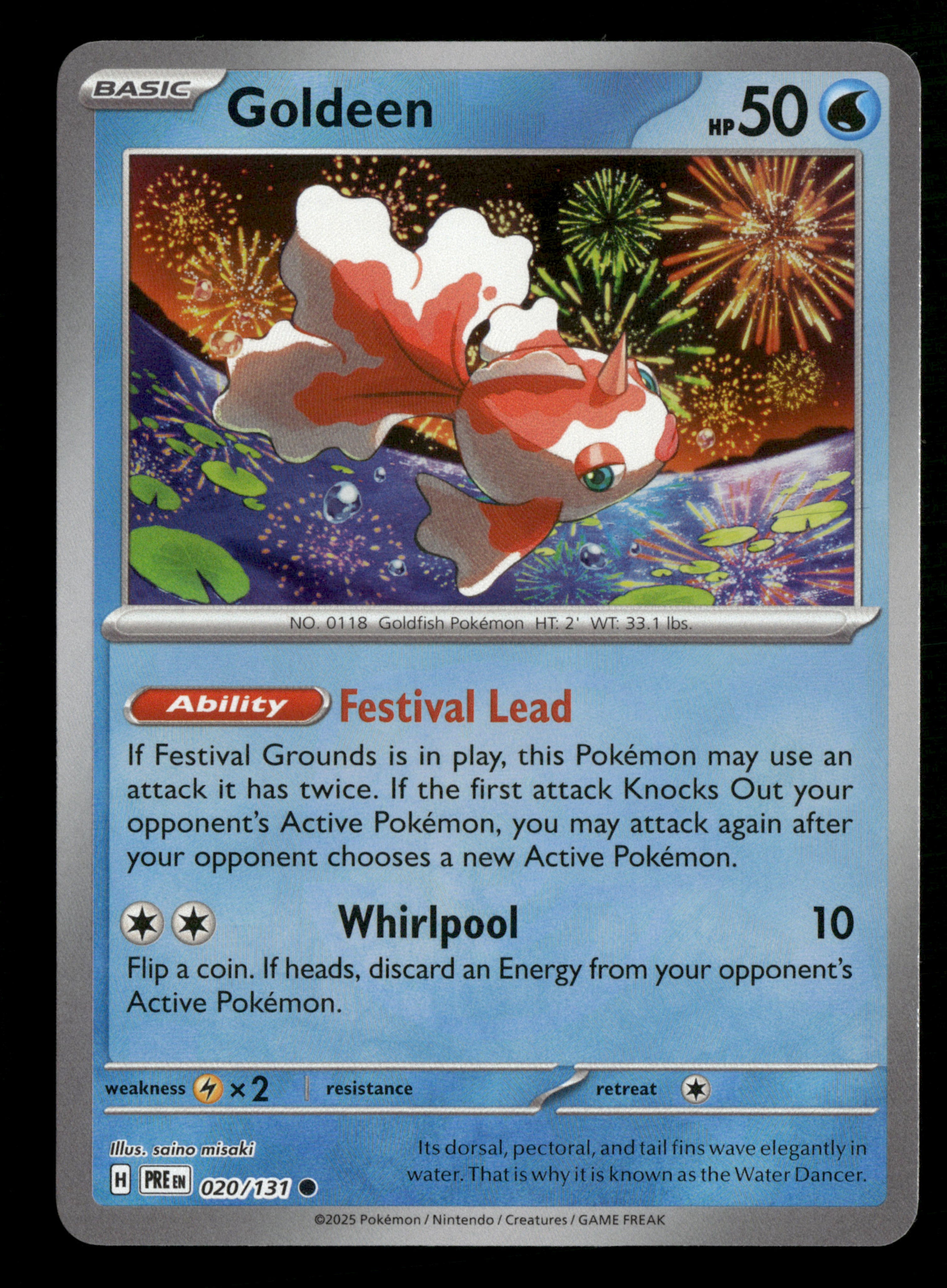 2025 Pokemon SV Prismatic Evolutions 020/131 Goldeen Masterball Revers