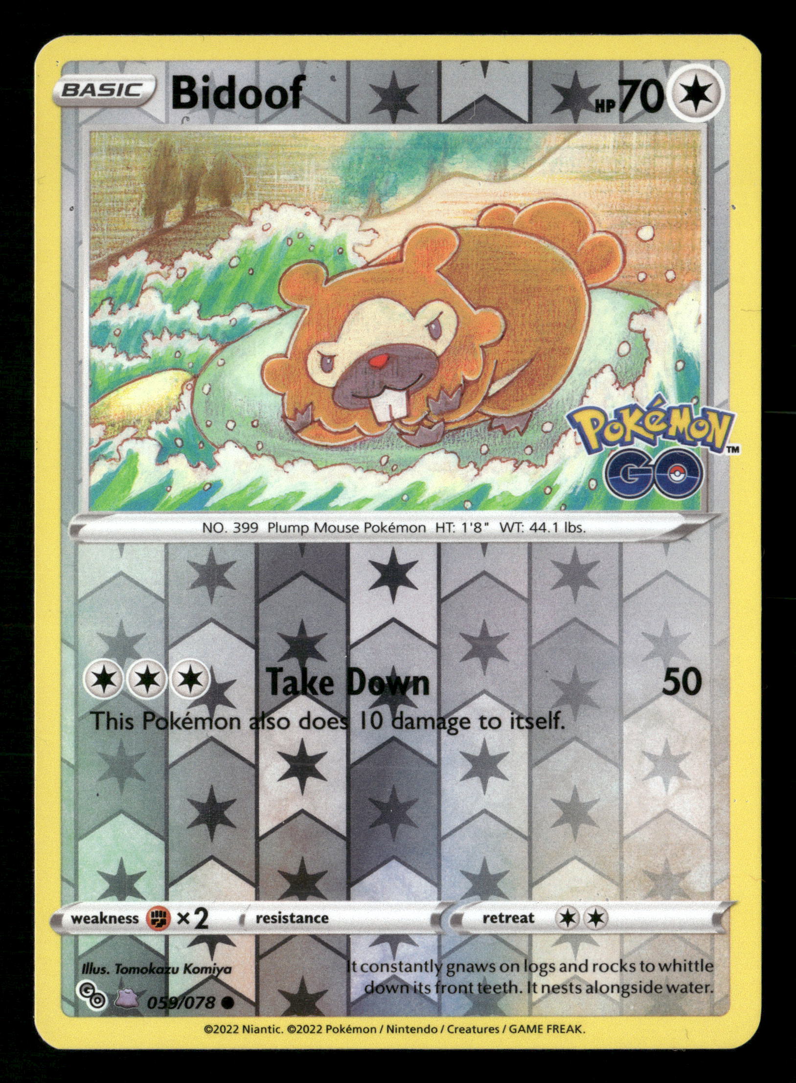 2022 Pokemon GO 059/078 Bidoof Reverse Holo Ditto Peelable