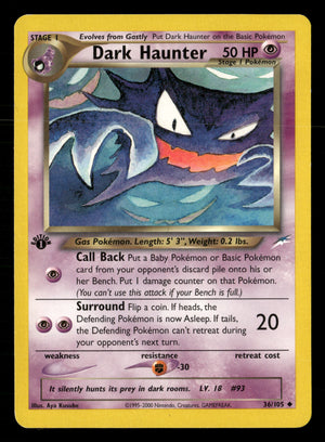 dark haunter pokemon card 2002 Pokemon Neo Destiny 36/105 Dark Haunter 1st Edition Uncommon *LP*