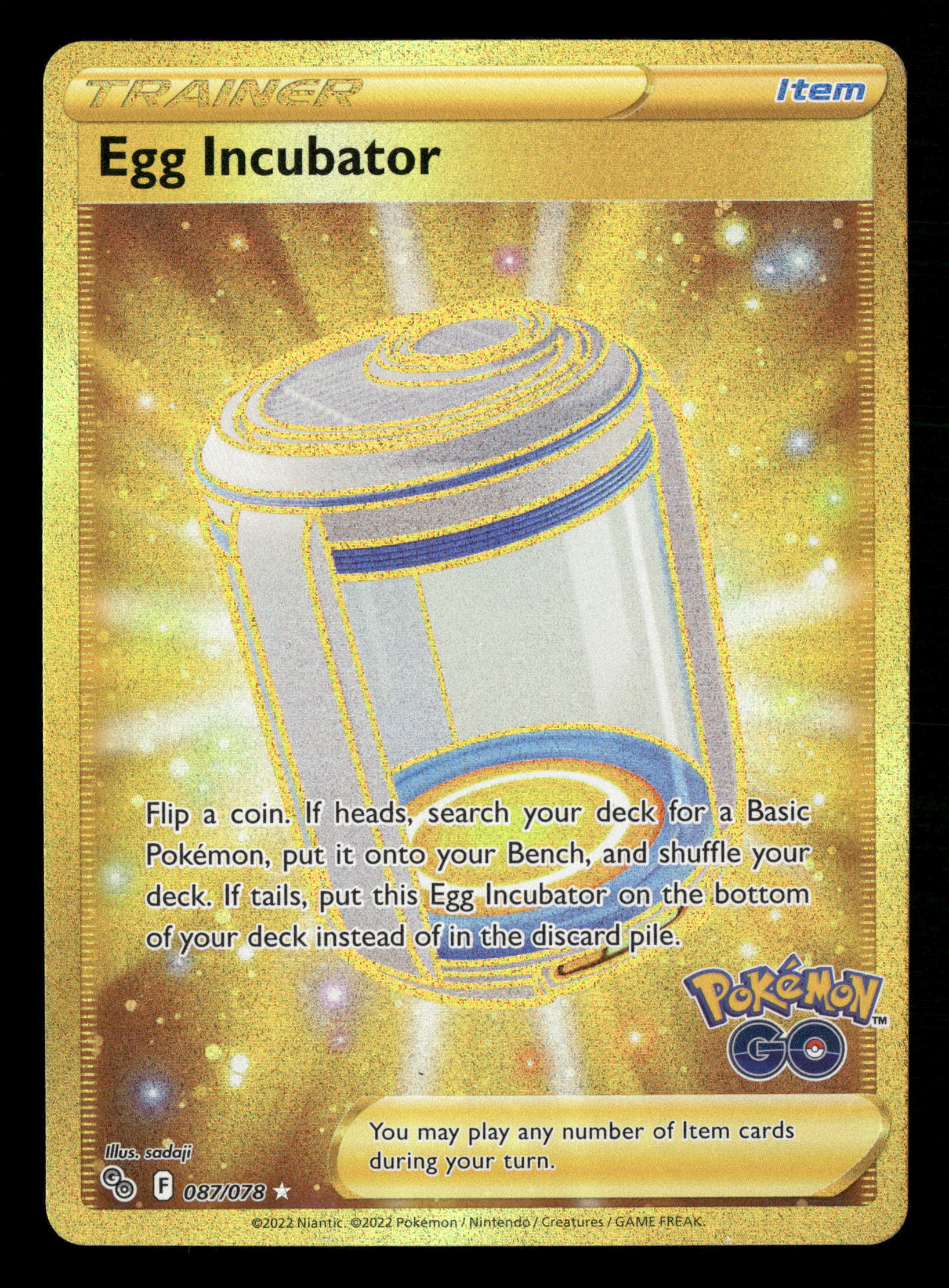 2022 Pokemon Go 087/078 Egg Incubator Gold Secret Rare 2022 Pokemon Go 087/078 Egg Incubator Gold Secret Rare