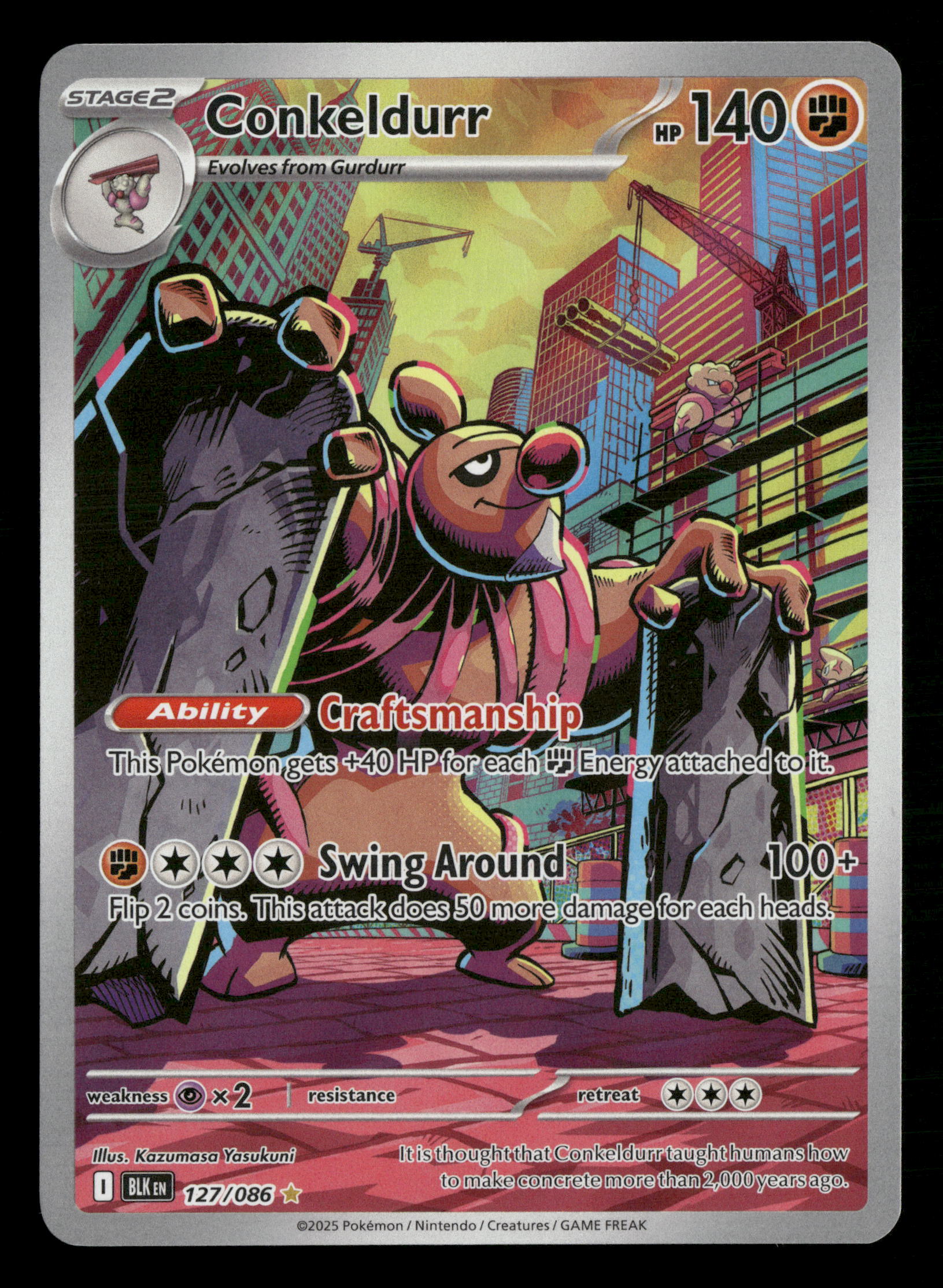 2025 Pokemon Black Bolt 127/086 Conkeldurr Full Art IR 2025 Pokemon Black Bolt 127/086 Conkeldurr Full Art IR