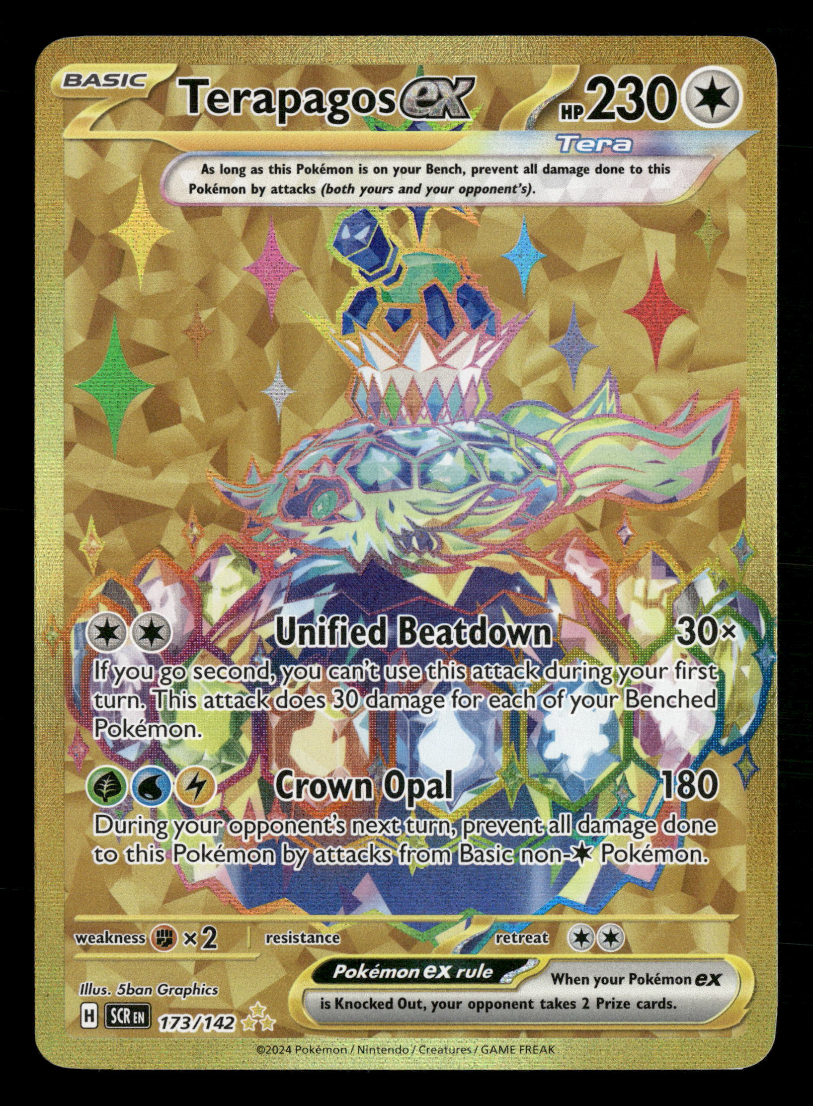 Gold Hyper Pokemon Terapagos Ex 173/142 Stellar Crown Secret Rare Gold Card - Authentic TCG Single Pokemon Secret Rare Gold Hyper Pokemon Terapagos Ex 173/142 Stellar Crown Secret Rare Gold Card - Authentic TCG Single Pokemon Secret Rare