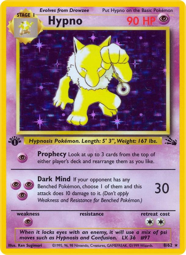 1999 Pokemon Fossil 08/62 Hypno  Holo Rare 1st Edition LP