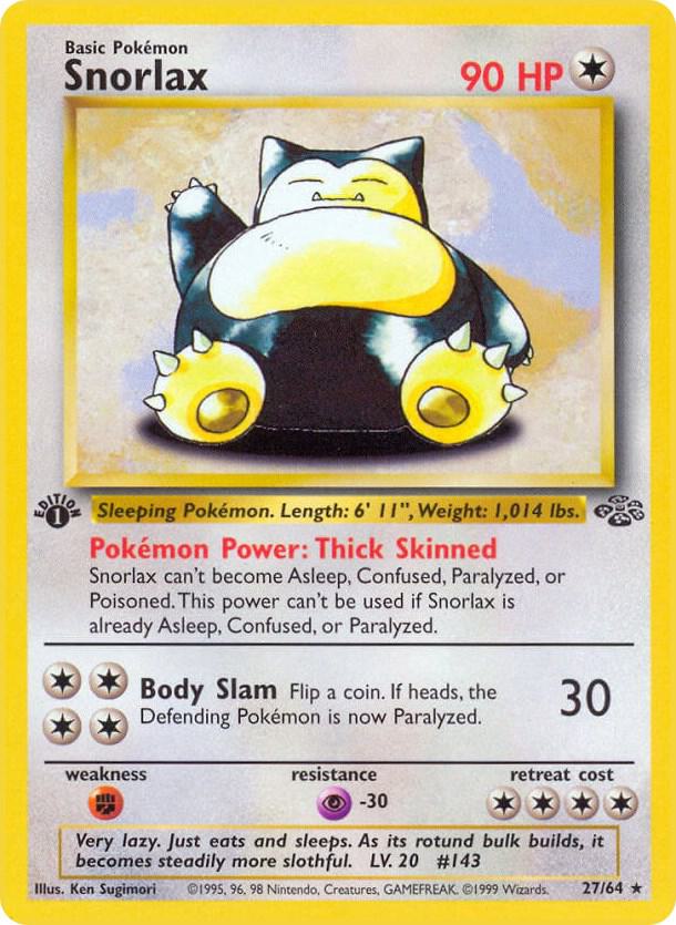 1999 Pokemon Jungle 27/64 Snorlax (27) Rare