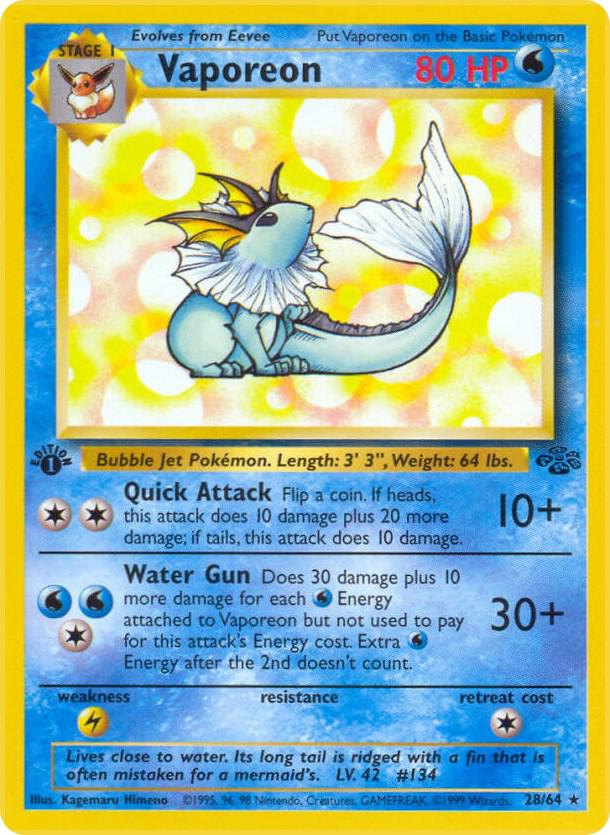1999 Pokemon Jungle 28/64 Vaporeon (28) Rare