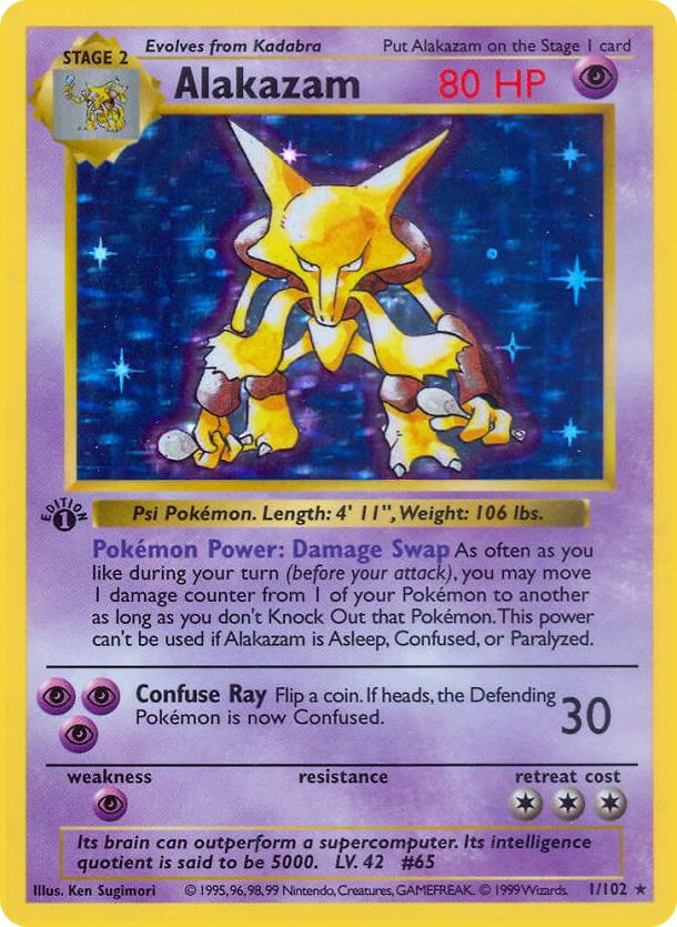 1999 Pokemon Base Set (Shadowless) 001/102 Alakazam Holo Rare