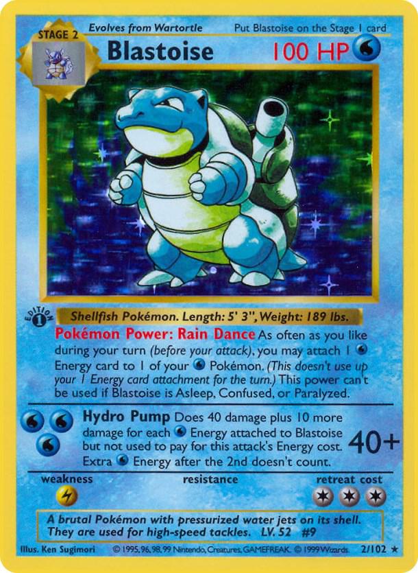 1999 Pokemon Base Set (Shadowless) 002/102 Blastoise Holo Rare