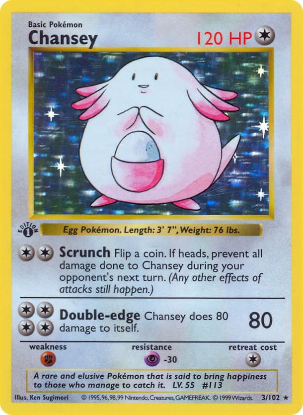 1999 Pokemon Base Set (Shadowless) 003/102 Chansey Holo Rare