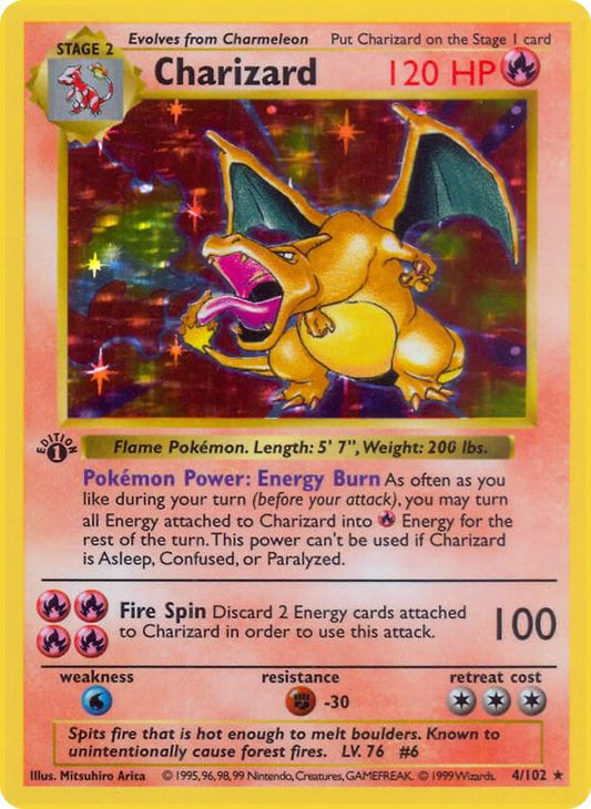 1999 Pokemon Base Set (Shadowless) 004/102 Charizard Holo Rare