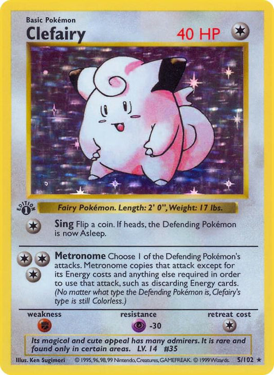1999 Pokemon Base Set (Shadowless) 005/102 Clefairy Holo Rare