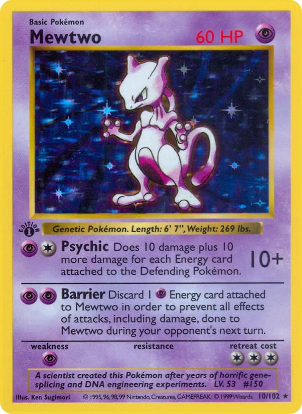 1999 Pokemon Base Set (Shadowless) 010/102 Mewtwo Holo Rare