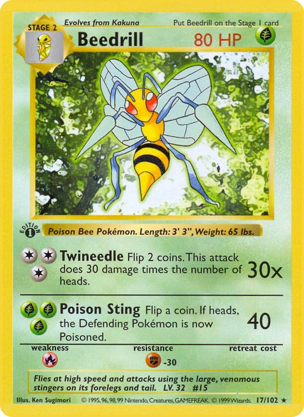 1999 Pokemon Base Set (Shadowless) 017/102 Beedrill Rare