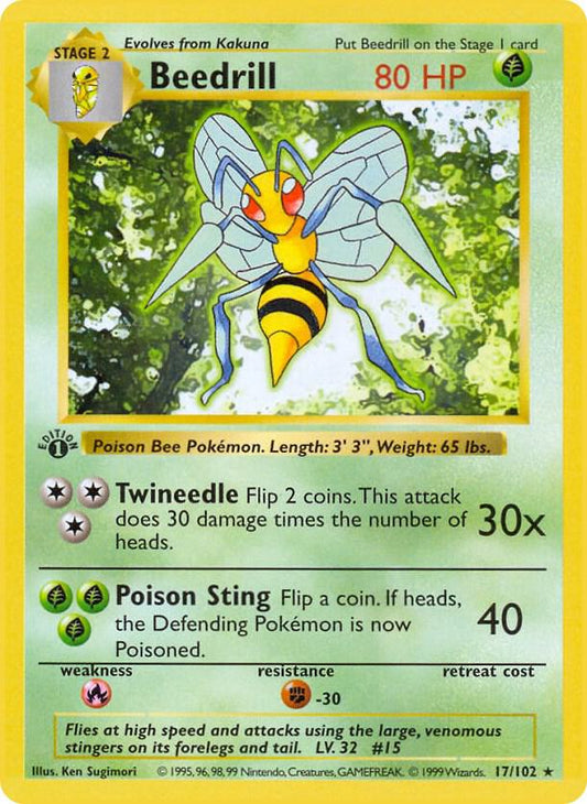 1999 Pokemon Base Set (Shadowless) 017/102 Beedrill Rare