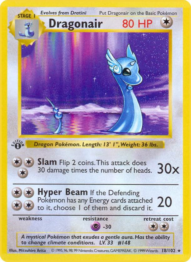 1999 Pokemon Base Set (Shadowless) 018/102 Dragonair Rare