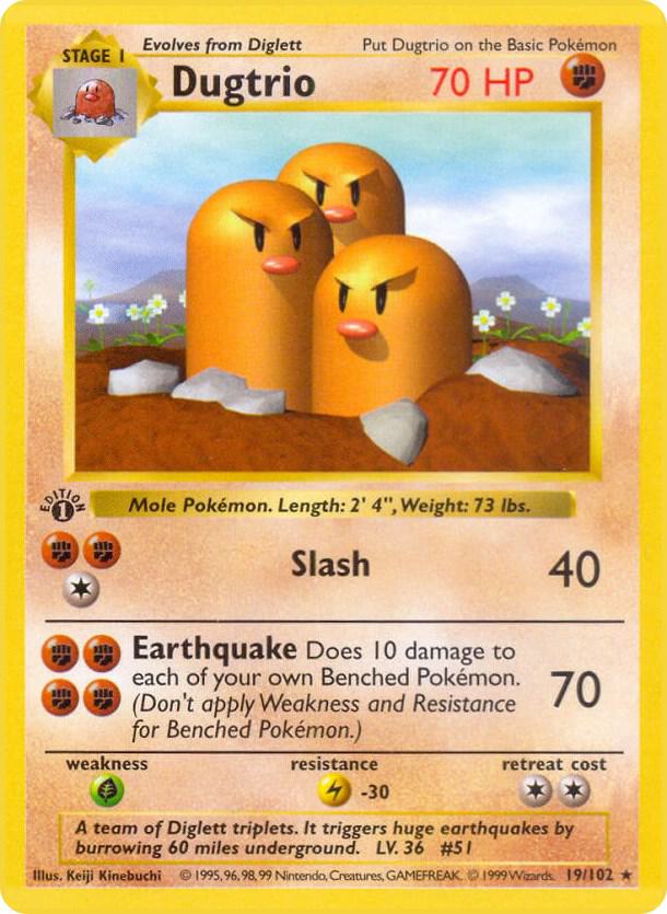 1999 Pokemon Base Set (Shadowless) 019/102 Dugtrio Rare