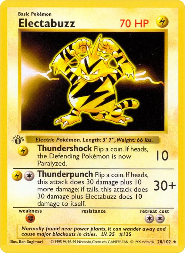 1999 Pokemon Base Set (Shadowless) 020/102 Electabuzz Rare