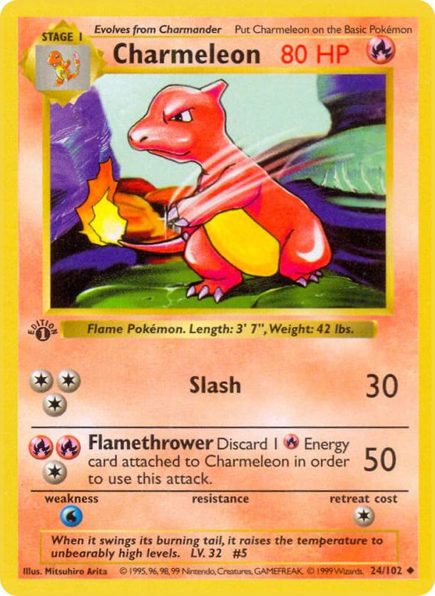 1999 Pokemon Base Set (Shadowless) 024/102 Charmeleon Uncommon