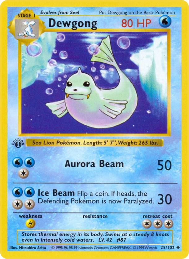 1999 Pokemon Base Set (Shadowless) 025/102 Dewgong Uncommon