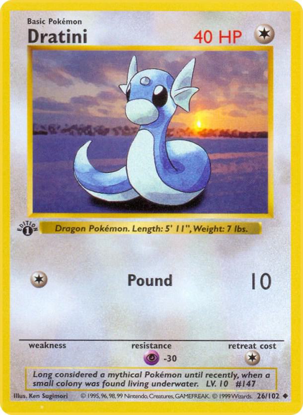 1999 Pokemon Base Set (Shadowless) 026/102 Dratini Uncommon