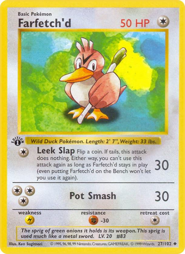 1999 Pokemon Base Set (Shadowless) 027/102 Farfetch'd Uncommon