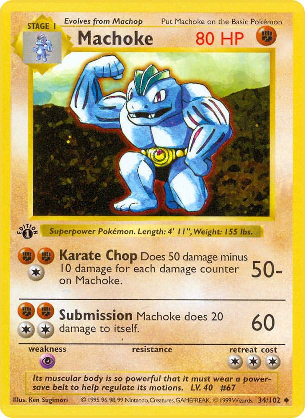 1999 Pokemon Base Set (Shadowless) 034/102 Machoke Uncommon