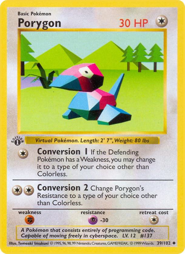 1999 Pokemon Base Set (Shadowless) 039/102 Porygon Uncommon