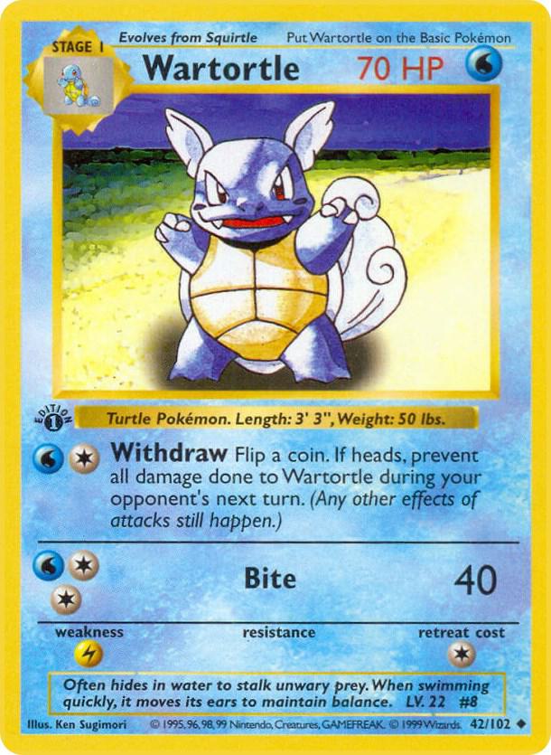 1999 Pokemon Base Set (Shadowless) 042/102 Wartortle Uncommon