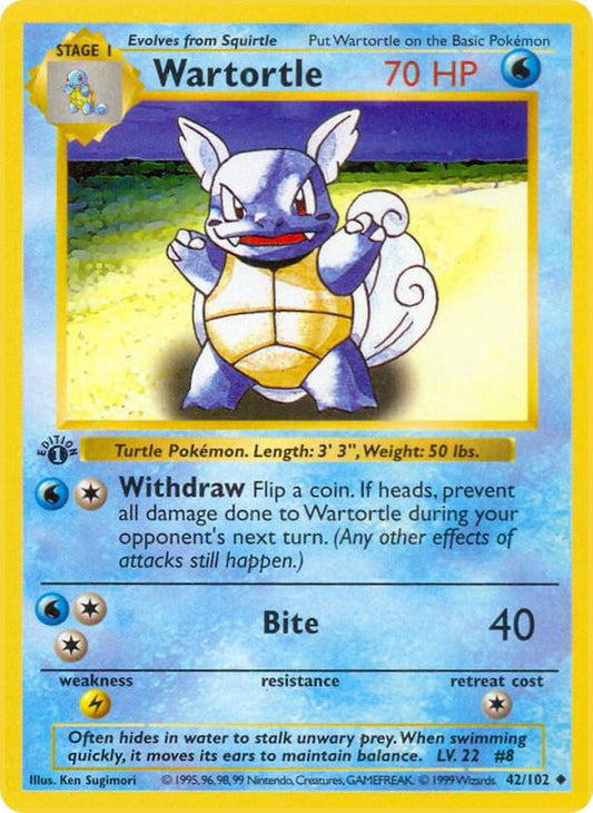 1999 Pokemon Base Set (Shadowless) 042/102 Wartortle Uncommon