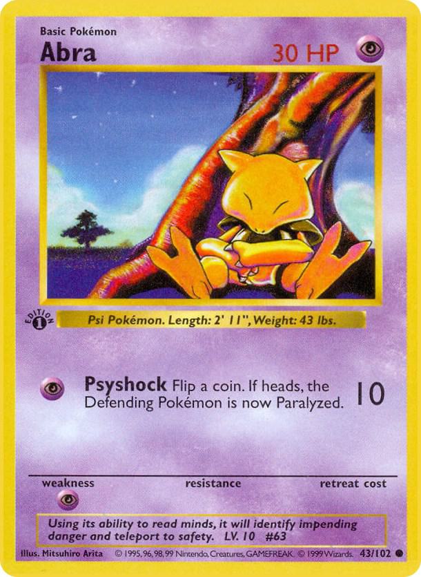 1999 Pokemon Base Set (Shadowless) 043/102 Abra Common
