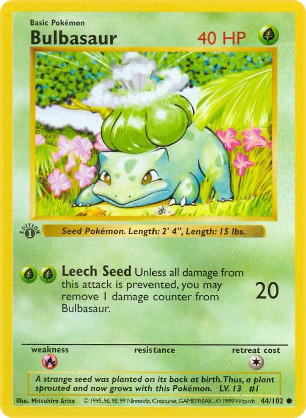 1999 Pokemon Base Set (Shadowless) 044/102 Bulbasaur Common