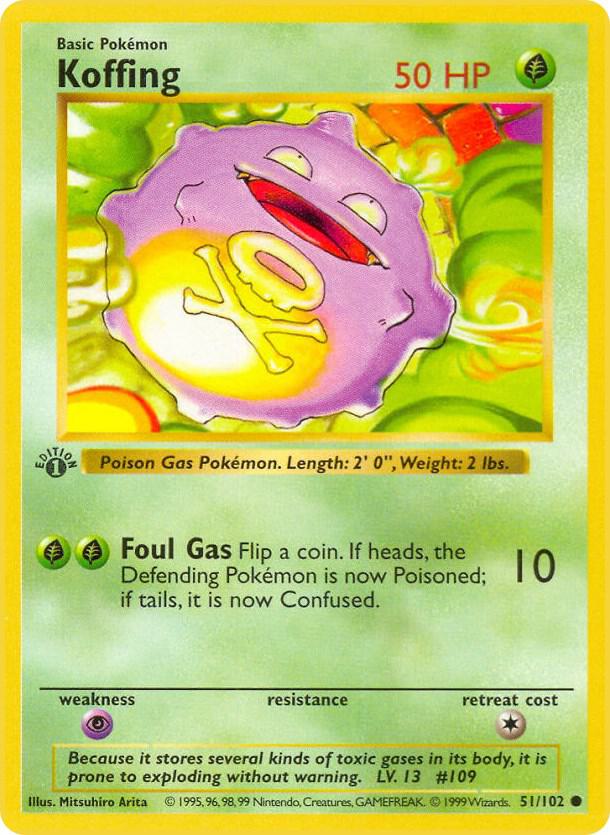1999 Pokemon Base Set (Shadowless) 051/102 Koffing Common