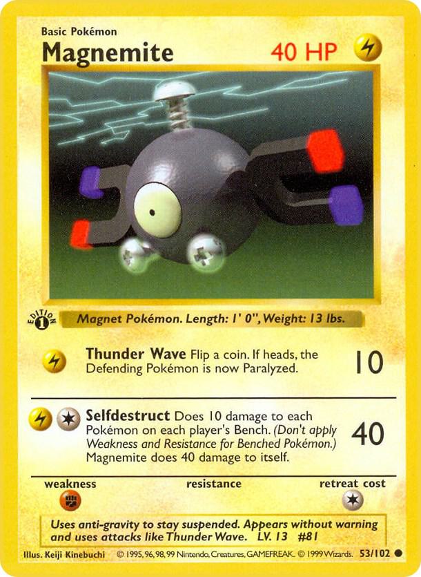 1999 Pokemon Base Set (Shadowless) 053/102 Magnemite Common