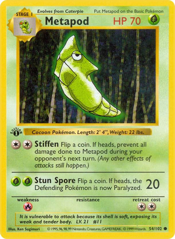 1999 Pokemon Base Set (Shadowless) 054/102 Metapod Common