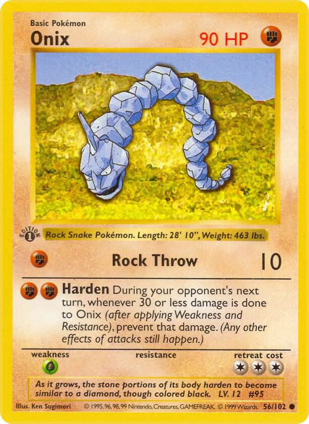 1999 Pokemon Base Set (Shadowless) 056/102 Onix Common