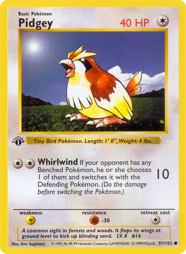 1999 Pokemon Base Set (Shadowless) 057/102 Pidgey Common
