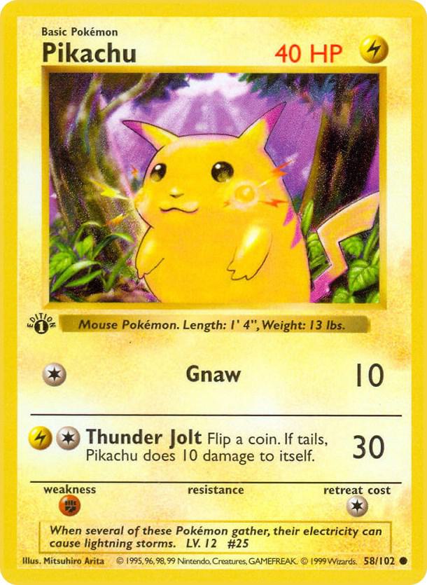 1999 Pokemon Base Set (Shadowless) 058/102 Pikachu Common